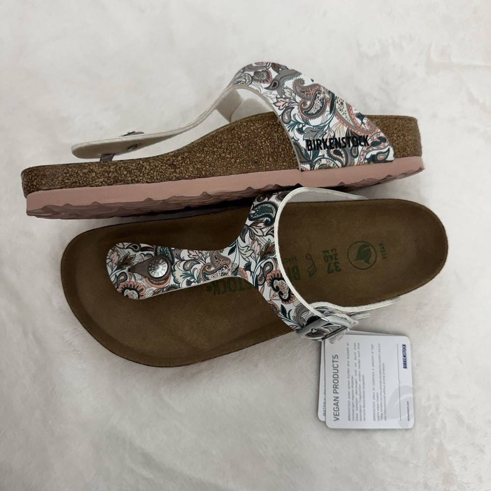 Birkenstock Gizeh Sandals Women 37 Paisley Antique White Vegan Thong NWOB - Picture 4 of 14